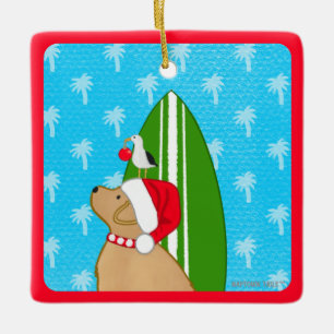 Ornement de Noël Chien surfeur Labrador jaune Sant