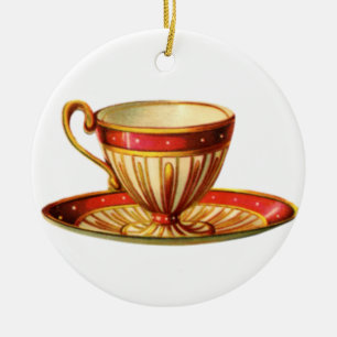 Ornement de Noël classique Teacup Gold en cérami