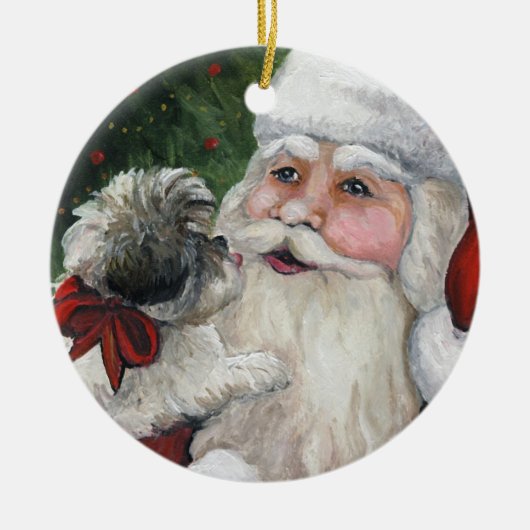 Ornement de Noël d'art de chien de Shihtzu et de (Devant)