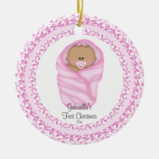 Ornement de Noël de bébé fille rose pour le premie (Devant)