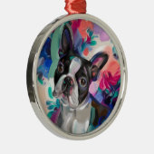 Ornement de Noël de Boston Terrier| L'art floral d (Droite)