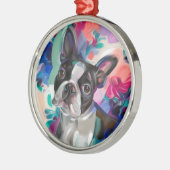Ornement de Noël de Boston Terrier| L'art floral d (Gauche)