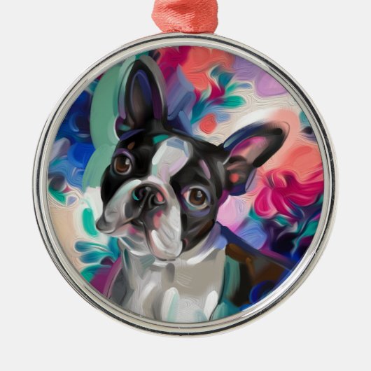 Ornement de Noël de Boston Terrier| L'art floral d (Devant)