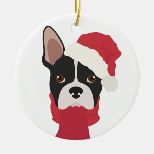 Ornement de Noël de Boston terrier. Neige (Devant)