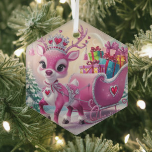 Ornement de Noël de Charmante Renne Rose