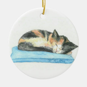 Ornement de Noël de chaton de calicot de sommeil