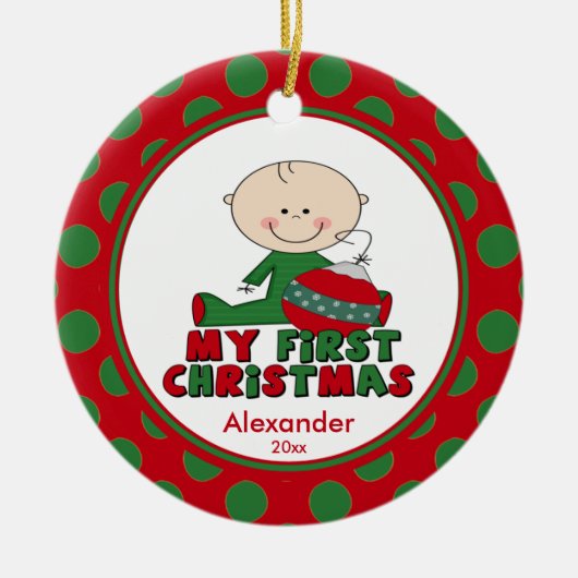 Ornement de Noël de chiffre bébé de bâton premier (Devant)