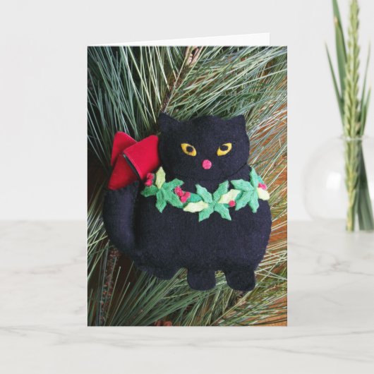 Ornement de Noël de feutre de chat noir, carte (Devant)