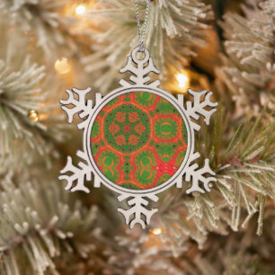 Ornement de Noël de Kaleidoscope orange et vert