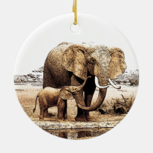 Ornement de Noël de la famille des éléphants