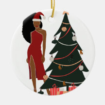 Ornement de Noël de la femme noire Leo Zodiac