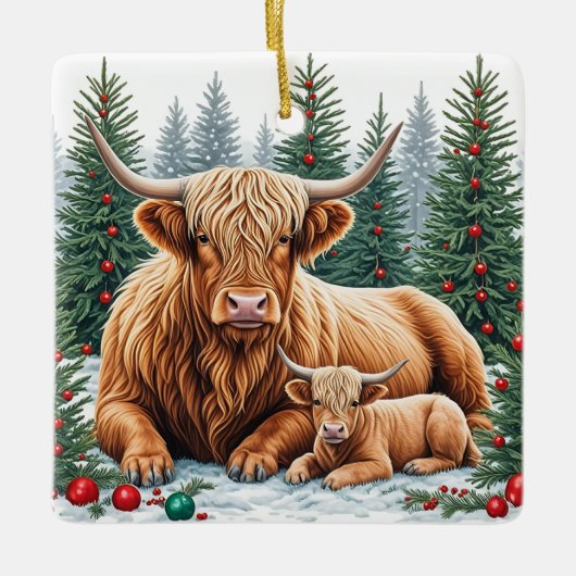 Ornement de Noël de la vache et du veau de Highlan (Devant)
