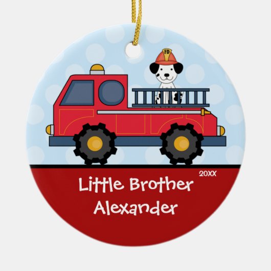 Ornement de Noël de petit frère de Firetruck (Devant)