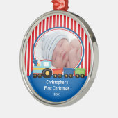 Ornement de Noël de photo de bébé de train (Gauche)