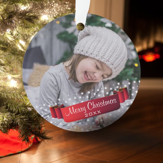 Ornement de Noël de ruban rouge festif avec photo,