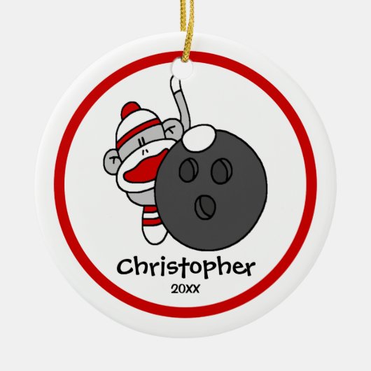 Ornement de Noël de s cognez de singe de bowling (Devant)