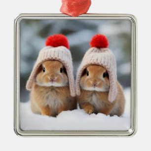 Ornement de Noël des lapins de neige