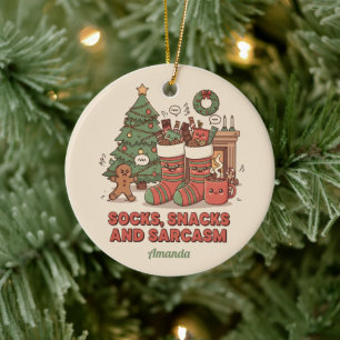 Ornement de Noël drôle Chaussettes Snacks et Sarca