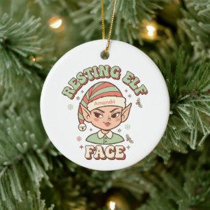 Ornement de Noël drôle de visage d'elfe au repos