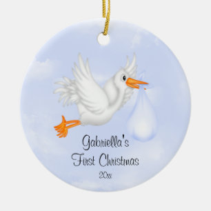 Ornement de Noël du bébé de garçon de cigogne