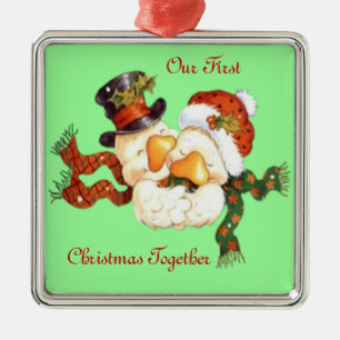 Ornement de Noël du couple de canard de neige