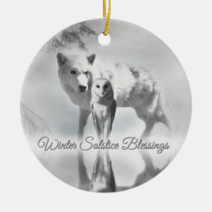 Ornement de Noël du solstice de loup et de hibou