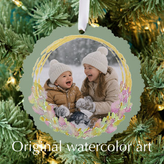 Ornement de Noël en aquarelle originale Sage pour