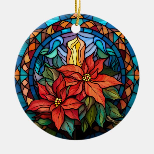 Ornement de Noël en céramique avec Pointsettia (Devant)
