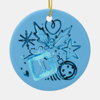 Ornement de Noël en céramique bleue avec cadeau