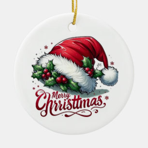 Ornement de Noël en céramique Chapeau de Père Noël