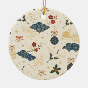 Ornement de Noël en céramique Crane et Vague Japon