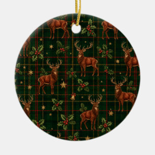 Ornement de Noël en céramique Tartan Stag
