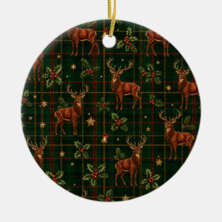 Ornement de Noël en céramique Tartan Stag