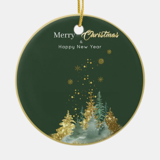Ornement de Noël en forme de pin vert et or (Devant)