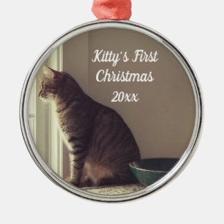 Ornement de Noël en métal Chat Tigré Fenêtre