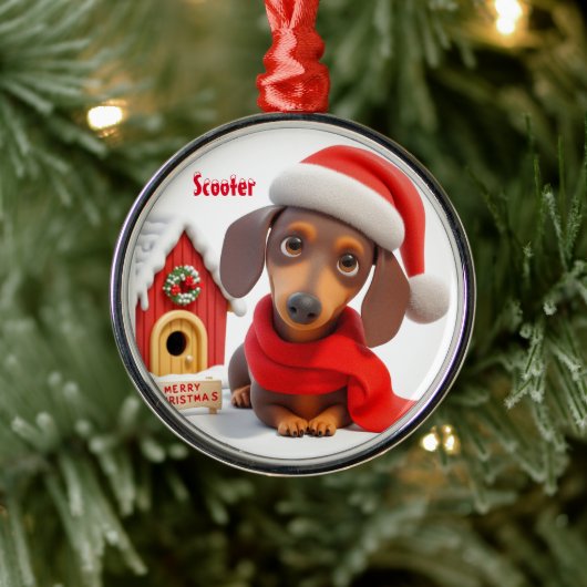 Ornement de Noël en métal Dachshund Animé (Arbre)