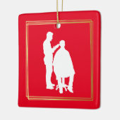 Ornement de Noël en silhouette de barbier avec nom (Gauche)