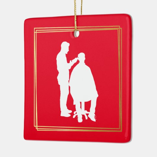 Ornement de Noël en silhouette de barbier avec nom (Gauche)