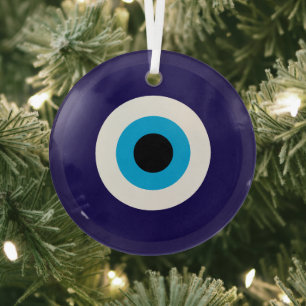 Ornement de Noël en verre à œil maléfique bleu