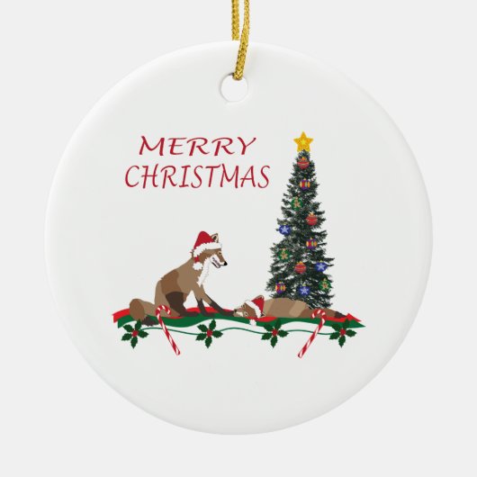 Ornement de Noël, faune, renard mère et bébé (Devant)