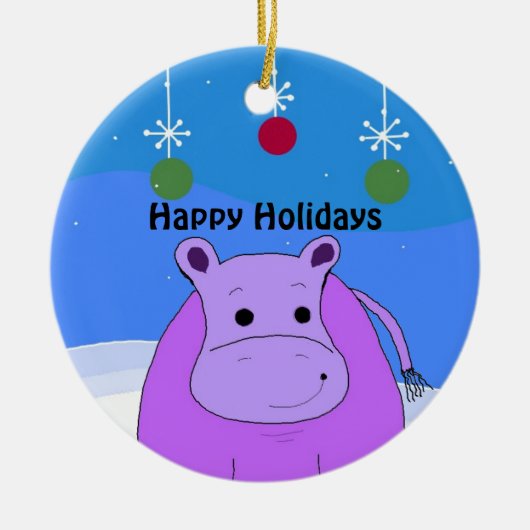Ornement de Noël hippo violet (Devant)
