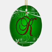 Ornement de Noël K initial en Rouge Vert Holly (Droite)