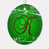 Ornement de Noël K initial en Rouge Vert Holly (Gauche)