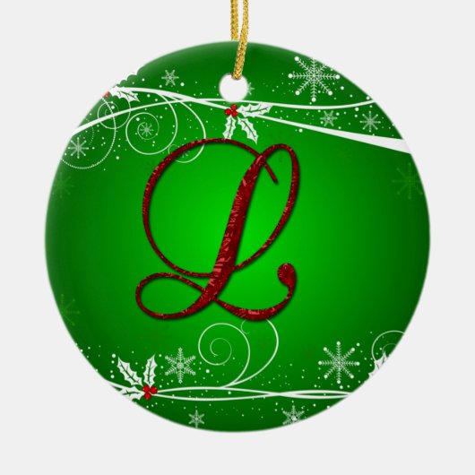 Ornement de Noël L Initial Holly Vert Rouge (Devant)