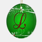 Ornement de Noël L Initial Holly Vert Rouge (Gauche)