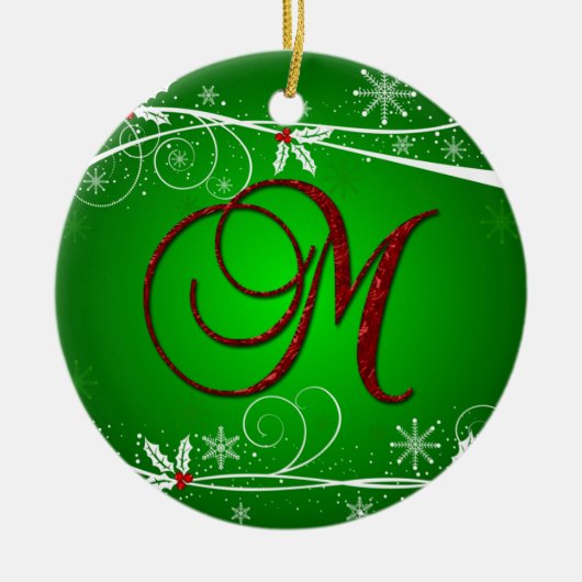 Ornement de Noël M initial en rouge et vert de hou (Devant)