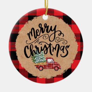 Ornement de Noël mignon camion à carreaux de bison