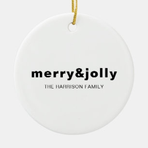 Ornement de Noël minimal blanc Joyeux et Lumineux