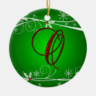 Ornement de Noël O initial en Rouge Vert Holly