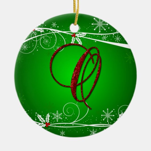 Ornement de Noël O initial en Rouge Vert Holly (Devant)